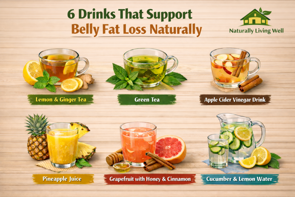 belly fat support drinks infographic showing six natural metabolism drinks