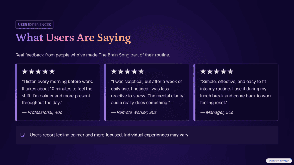 brain song user reviews and testimonials focus and relaxation results